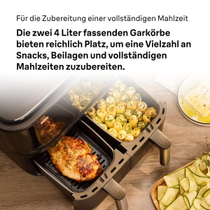 Braun Air Fryer TwinCook 3 TD3030IBK Air Fryer 2 camere 8L 4L 4L 80-200deg Airfryer cu functie de sincronizare 8 programe curatare usoara 2850W negru - Img 6