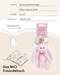 Breloc NICI Hase Lopino 13cm cu carabina, roz, stil elegant - Img 5
