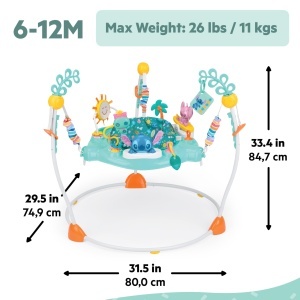 Bright Starts Disney Baby Little Ohana Baby Bouncer 6-12 luni Albastru Interactiv - Img 7
