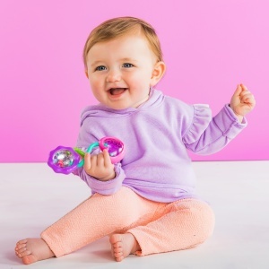 Bright Starts Rattle Shake Jucarie pentru Bebelusi Roz cu Margele Colorate si Maner Texturat - Img 3