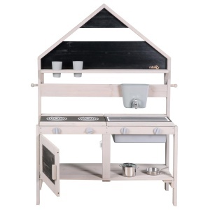 Bucatarie de joaca pentru copii Roba, din lemn FSC, gri, cu accesorii si design de casa - Img 6