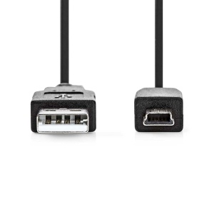 Cablu USB 2.0 NEDIS - USB-A la Mini-B 5 pini, 5m, Negru