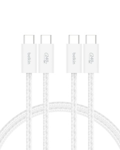 Cablu USB-C Belkin BoostCharge, 1.5 m, 240W, alb, 2 bucati
