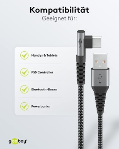Cablu USB-C la USB-A Goobay 64657, 60W, 2m, Textil, Unghi de 90 - Img 6