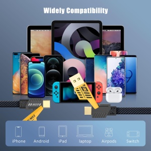 Cablu USB Multi YISH 4 in 1, 1.8M, 65W, Nylon, pentru iPhone si Android - Img 3