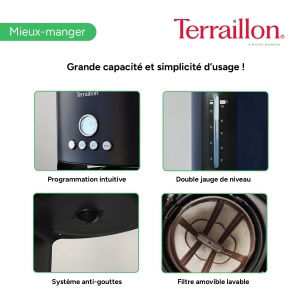 Cafetiera programabila Terraillon New Moon, 1.25L, 1080W, functie anti-picurare, albastru - Img 4