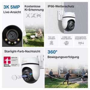 Camera de supraveghere Tapo C530WS 360deg 3K 5MP Night Vision color - Img 2