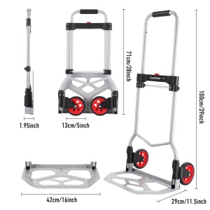Camion cu saci, Camion cu saci din aluminiu, Carucior de transport pliabil, pliabil, capacitate maxima de incarcare 120 kg, 2 roti, cu maner telescopic din aluminiu pentru industrie si uz casnic - Img 2