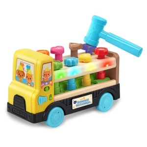 Camion de lemn interactiv VTech cu ciocan si 8 markere colorate