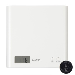 Cantar de bucatarie digital Salter Arc, 3kg, design elegant, alb