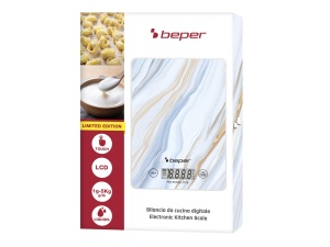 Cantar digital de bucatarie BEPER P102BIL001, blat din sticla securizata, cantar de bucatarie cu afisaj LCD si butoane tactile, functie tara, capacitate maxima 5 kg, oprire automata, model de marmura - Img 8