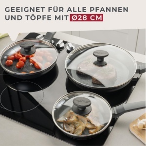Capac transparent pentru tigaie Fackelmann 28cm, rezistent la caldura, maner bakelit, negru - Img 6