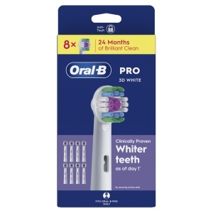 Capete de perie dentara Oral-B Pro 3D, 8 bucati, alb, pentru periute electrice