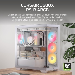 Carcasa PC Corsair 3500X ARGB Mid-Tower, 3 ventilatoare ARGB, Alb - Img 2