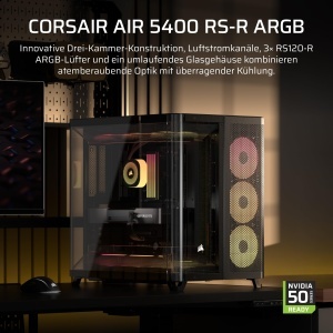 Carcasa PC CORSAIR AIR 5400 RS-R ARGB, 3 camere, neagra - Img 2