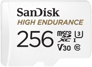 Card microSD SanDisk High Endurance 256GB, 100MBs, V30, pentru video Full HD si 4K