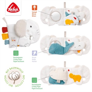 Carte senzoriala pentru bebelusi Fehn fehnNATUR, din bumbac organic, 16 x 12 cm, cu oglinda si zornaitoare - Img 4