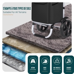 Carucior de cumparaturi VOUNOT cu cadru din aluminiu, capacitate 58L, negru - Img 7