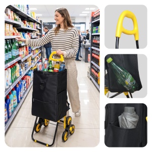 Carucior de cumparaturi VOUNOT cu sistem 6 roti, 40L, negru - Img 7
