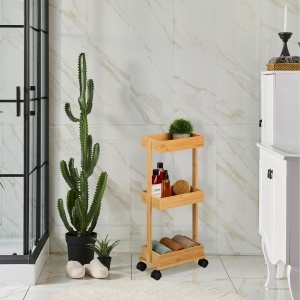 Carucior de depozitare Relaxdays din bambus, 3 niveluri, 71,5x31x18 cm - Img 2