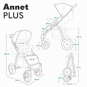 Carucior Lionelo Annet Plus pentru copii, pana la 22 kg, cu suport pentru picioare - Img 9