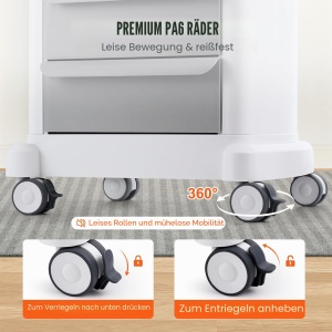 Carucior medical VEVOR FY-1T3C cu 3 sertare, capacitate 50 kg, alb - Img 4
