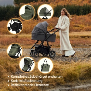 Carucior multifunctional Lionelo Amber Plus 2-in-1 pentru copii 0-4 ani roti 360deg spatar reglabil accesorii incluse - Img 8