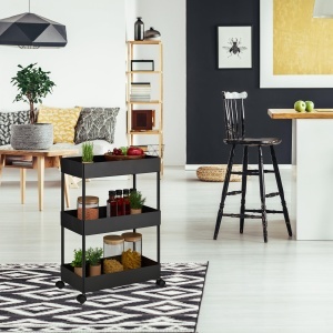 Carucior multifunctional Relaxdays, 3 etaje, negru, 65 x 39,5 x 21,5 cm - Img 2