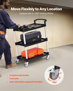 Carucior multifunctional VEVOR SYTCSS10, 136 kg capacitate, 3 etaje, roti 360 - Img 3