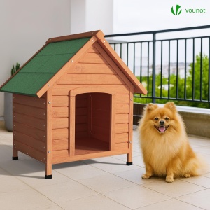 Casa pentru caini VOUNOT din lemn, izolata, cu acoperis waterproof, 72x65x83 cm - Img 4