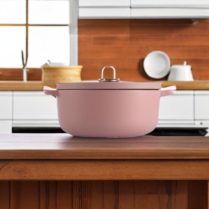 Caserola din fonta KitchenAid 26cm, 5.2L, roz uscat, rezistenta si versatila - Img 5