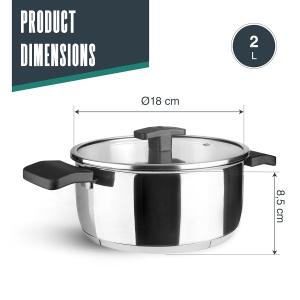 Caserola Lacor 80018, inox 1810, capacitate 2 litri, inductie, 18 cm - Img 2