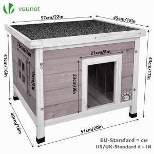 Caserola pentru pisici VOUNOT, 57x45x43 cm, gri, cu acoperis din bitum - Img 5
