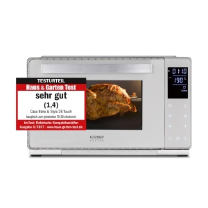 CASO Bake & Style 26 Touch - Cuptor design, Evaluare test: Foarte bun, 9 programe automate, interval de temperatura de la 30 - 230 degC, cronometru, incl. rotisor si piatra de pizza, coacere, prajire, coacere, gratar - Img 1