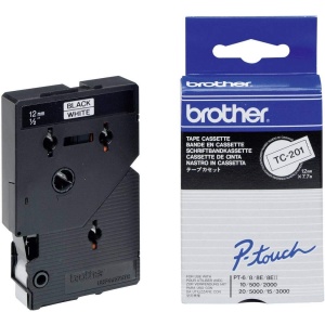 Casseta pentru etichete Brother TC-201, albaneagra, 12mm x 7.7m