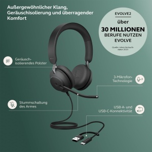 Casti audio Jabra Evolve2 40 SE cu USB-C, reducere zgomot, negru - Img 2