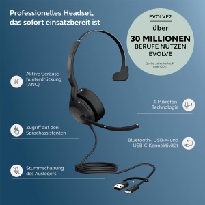 Casti audio Jabra Evolve2 50, USB-AUSB-C, Mono, cu ANC si confort sporit - Img 2
