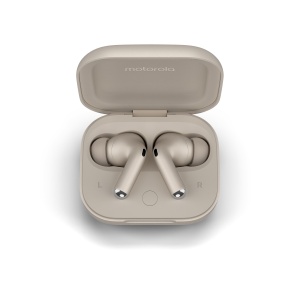 Casti audio Motorola Moto Buds Plus, Active Noise Cancelling, Beige Sand, 38 ore autonomie