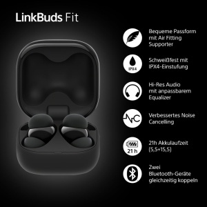 Casti audio Sony LinkBuds Fit - Noise Cancelling, 21h autonomie, IPX4, Negru - Img 3