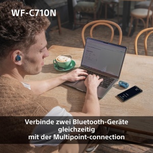 Casti audio Sony WF-C710N, Noise Cancelling, 40h autonomie, Albastru de sticla - Img 8