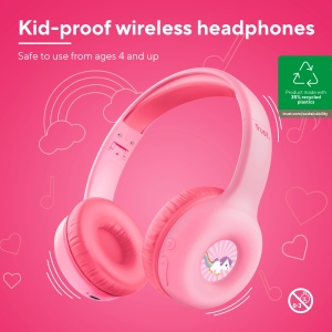 Casti Bluetooth Trust Nouna pentru copii cu limitator de volum (85dB) pentru copii de la 4 ani, Casti pliabile pe ureche cu microfon, 15 ore de redare, Casti pentru copii fara fir, roz - Img 2