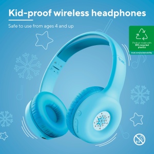 Casti Bluetooth Trust Nouna pentru copii cu limitator de volum (85dB) pentru copii de la 4 ani, Casti pliabile pe ureche cu microfon, 15 ore de redare, Casti pentru copii fara fir, albastru - Img 2