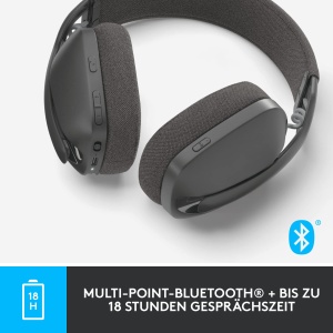 Casti over-ear wireless usoare Logitech Zone Vibe 100 cu microfon cu anulare a zgomotului, casti Bluetooth multipunct, functioneaza cu Teams, Google Meet, Zoom, Mac/PC - Graphite - Img 7