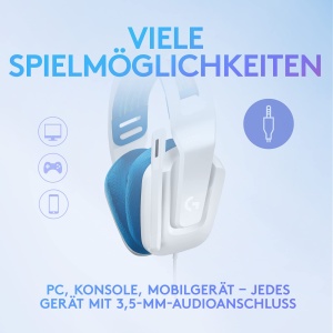 Casti pentru jocuri cu fir Logitech G335, microfon flip-to-mute, mufa audio de 3,5 mm, pernute pentru urechi din spuma cu memorie, usoare, compatibile cu PC, PlayStation, Xbox, Nintendo Switch - alb - Img 3