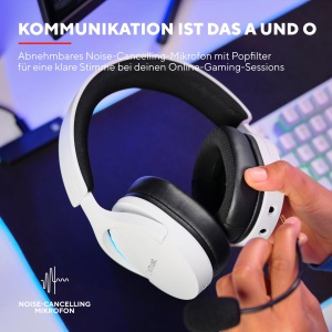 Casti pentru jocuri Trust Gaming GXT 491W Fayzo Bluetooth + 2.4GHz, sunet surround 7.1, durata de viata a bateriei 22H, 35% plastic reciclat RGB Casti over-ear PC Bluetooth fara fir PS5 PS4 Switch, alb - Img 5
