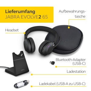 Casti wireless Jabra Evolve2 65 cu stand de incarcare Noise Cancelling Bluetooth 50 Negru - Img 8