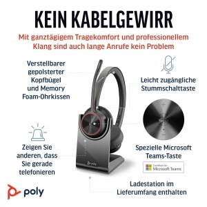 Casti wireless Poly Voyager 4320 UC cu microfon Noise Cancelling Bluetooth certificare Microsoft Teams - Img 2