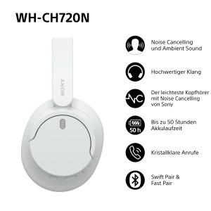 Casti wireless Sony WH-CH720N Bluetooth Noise Cancelling Alb autonomie 35h - Img 3