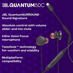 Castile audio JBL Quantum 50C, gaming, cablu USB-C, alb, sunet surround - Img 3