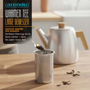 Ceainic Arendo 1000 ml inox cu perete dublu manere din lemn filtru pentru ceai vrac argintiu - Img 4